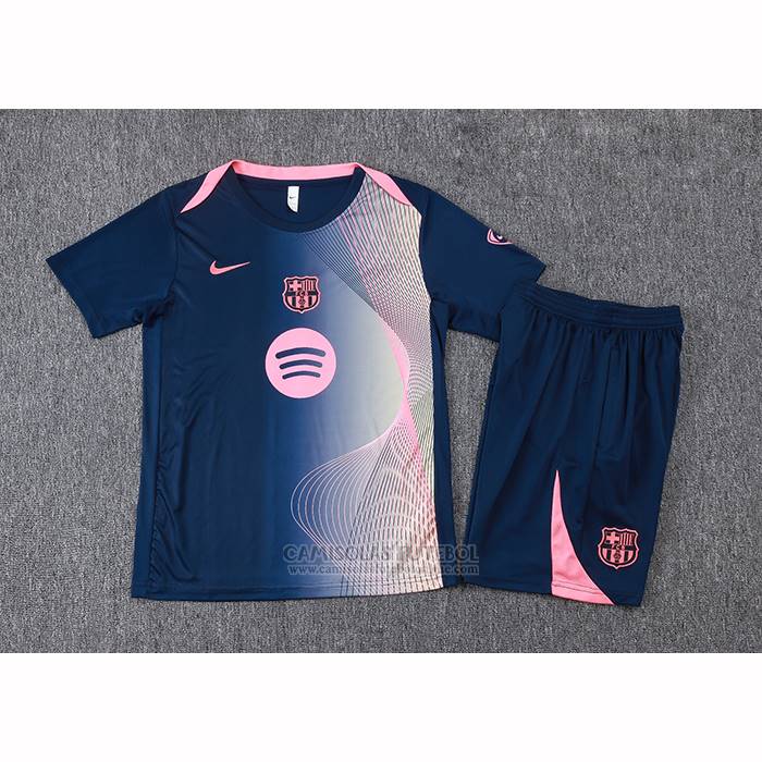 Fato de Treino Barcelona Manga Curta 2025-2026 Azul Rosa - Calcas Curta